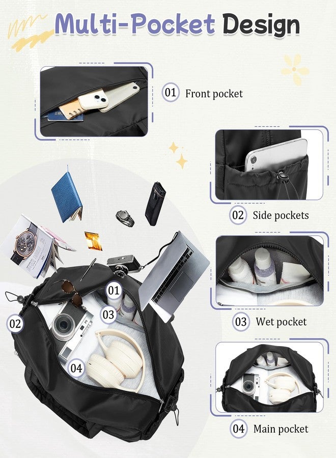 BJLFS Small Black Gym Duffle Bag for Women Men, Waterproof Weekender Handbag Carry on Travel Bag for Airplane, Sports Yoga Tote Bag with Dry Wet Pocket - Image 4